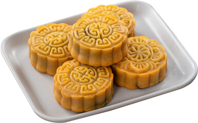 Delicious Cantonese moon cake for Mid-Autumn Festival food mooncake isolated on white background.