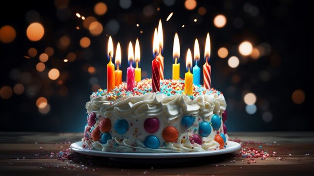 an image of a festive birthday cake adorned with candles and sprinkles