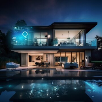 an image of a futuristic smart home with advanced automation and AI integration