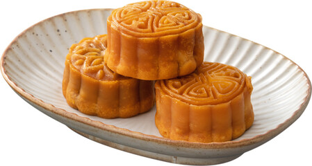 Delicious Cantonese moon cake for Mid-Autumn Festival food mooncake isolated on white background.