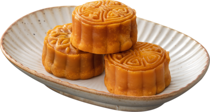 Delicious Cantonese moon cake for Mid-Autumn Festival food mooncake isolated on white background.