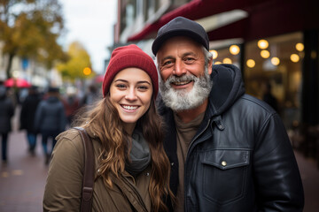 A couple of different ages, an older man, a younger woman.