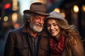A couple of different ages, an older man, a younger woman.