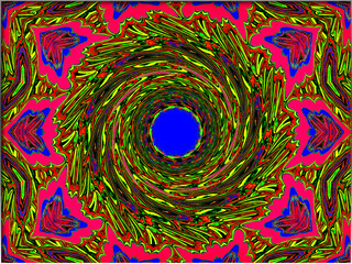 Abstract, Multiple Circular 3d Shapes and Patterns, with a Central Swirl, within a Border