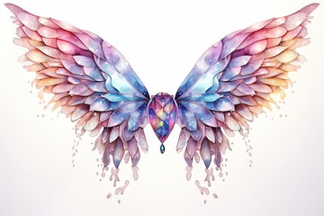 Sparkling iridescent wings with a watercolor effect. Generative AI