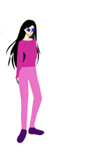 Vector illustration of fashion in pink  girl in a purple dress on a white background