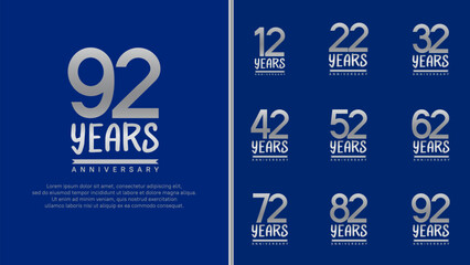 set of anniversary logo silver color number on blue background for celebration