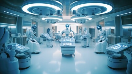 Obraz premium AI robot technology in medical operating room