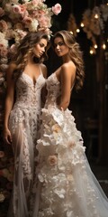 Fototapeta premium Girlfriends in luxurious dresses close-up. Generative AI