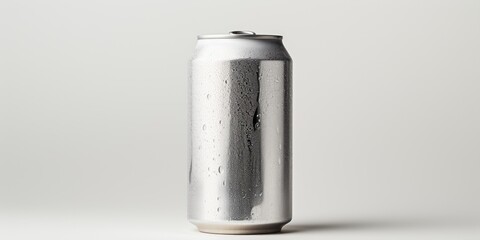 Horizontal shot of a carbonated drink can, mockup template, on light background. Generative AI