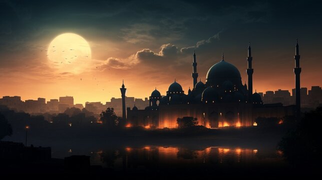 an image that evokes a sense of wonder through the silhouette of Sultan Hassan's Mosque-Madrasa at dusk