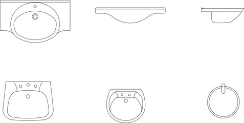 Vector sketch illustration of bathroom sink monoblock design for completeness of architectural drawings