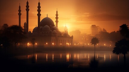 Obraz premium an image that evokes a sense of peaceful beauty in the silhouette of Sultan Hassan's Mosque-Madrasa at twilight