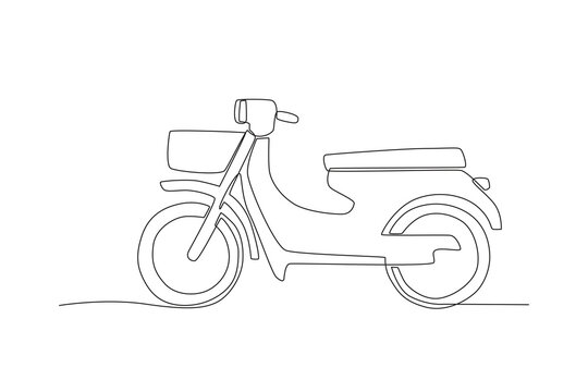 A motorcycle with a basket. Motorcycle one-line drawing