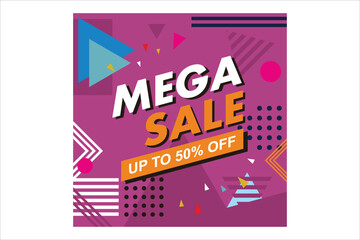 Mega Sale Discount Sale Banner Design Template. Up to 50% Off Vector Illustration.