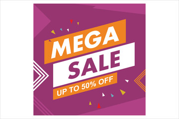 Mega Sale Discount Sale Banner Design Template. Vector Illustration.