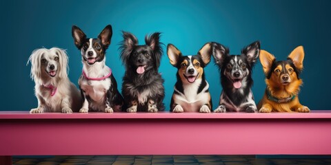 Fototapeta na wymiar many cute dogs on a blue background. Generative AI