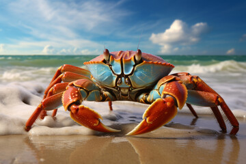 Closeup of a sand crab at the beach