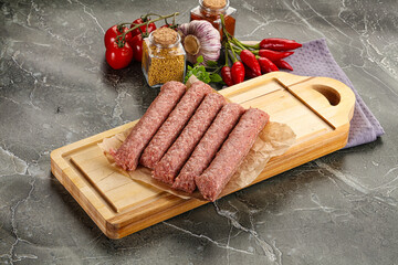 Raw beef kebab sausage for grill