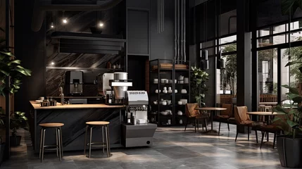 Afwasbaar fotobehang Modern style coffee shop, generated by AI © Resi