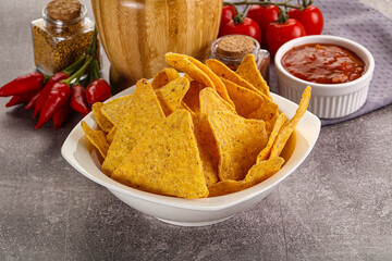 Mexican corn nachos chips with salsa