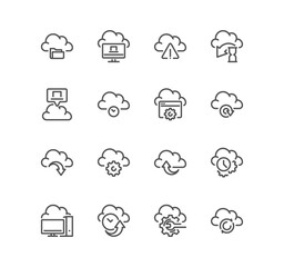 Set of data exchange related icons, sync, backup, cloud, data transfer, network and linear variety vectors.
