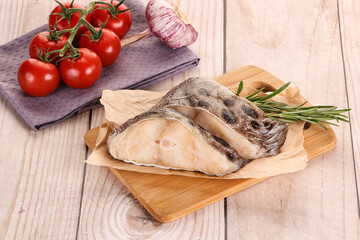 Raw wolffish steak for cooking