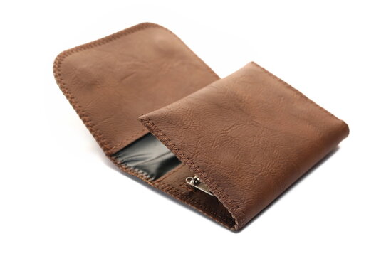 Brown leather wallet isolated on white