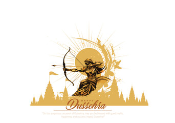 Happy Dussehra.Illustration of Lord Rama. Illustration of Bow and Arrow. - obrazy, fototapety, plakaty