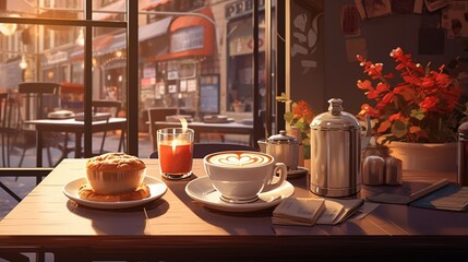 image of a cozy caf?(C) scene with coffee pastries and latte art