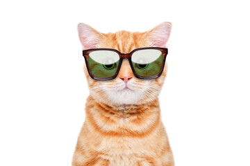 Portrait of adorable kitten in sunglasses isolated on white background