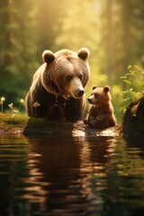 Mother Bear and Cubs in Tender Moments - AI Generated