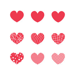 Hearts of different shapes with textures vector set