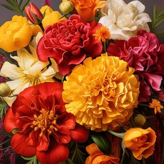 A bunch of flowers carnation and marigold