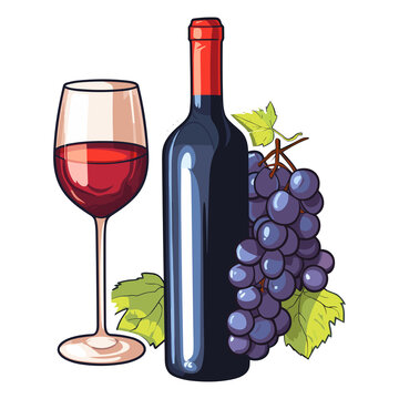 Wine bottle with glass and grapes