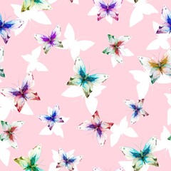 Watercolor colorful butterflies pattern. Elegant botanical illustration suitable for fabric, prints, cover.
Template for your design