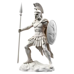 Papier Peint photo Athènes White marble Spartan soldier statue on transparent background