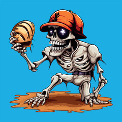 Baseball Funny Halloween Skeleton Clipart vector.