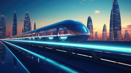 Fototapeta na wymiar A futuristic concept of a hyperloop transportation system connecting major cities with ultra-fast speeds