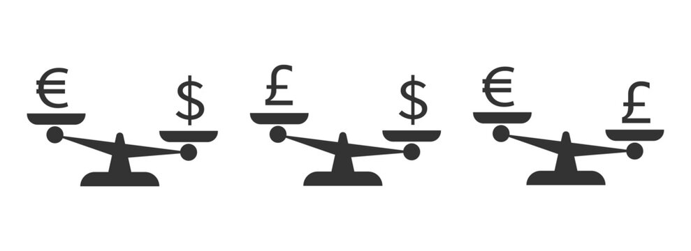 Scales icon with dollar and euro and poud signs icon vector ilustration.