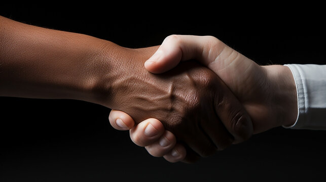 Mature and young shakehand in black background 