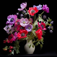 A group of flowers anemone and sweet pea