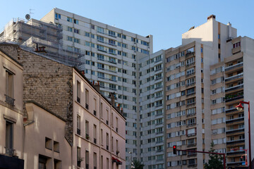 Fototapeta na wymiar Old and Modern architecture in Paris suburb.Le Pré-Saint-Gervais city 
