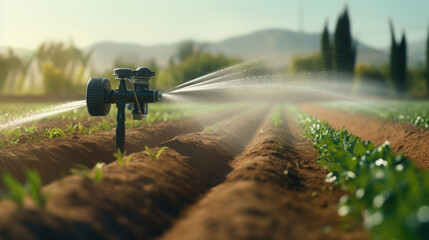 A smart irrigation system adjusting water usage based on weather conditions and soil moisture - obrazy, fototapety, plakaty