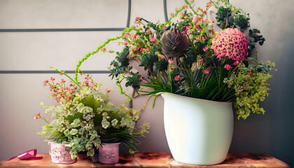 Fototapeta na wymiar flowers in a pot, outdoor,