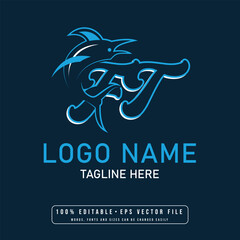 Editable shark with ft letter logo design vector ft letter shark logo design	 - obrazy, fototapety, plakaty