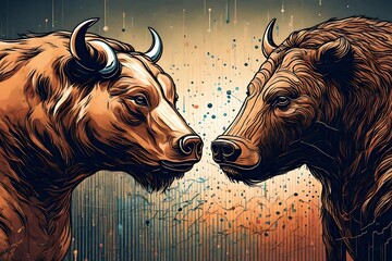 Bull and bear market face off concept