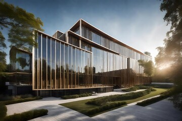 Fototapeta na wymiar Architectural Elegance: Glass-Walled Building Crafted with Precision