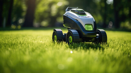 An autonomous robot mowing a lawn and maintaining the grass length evenly