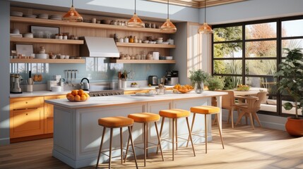 Beautiful modern kitchen interior, with bright shades